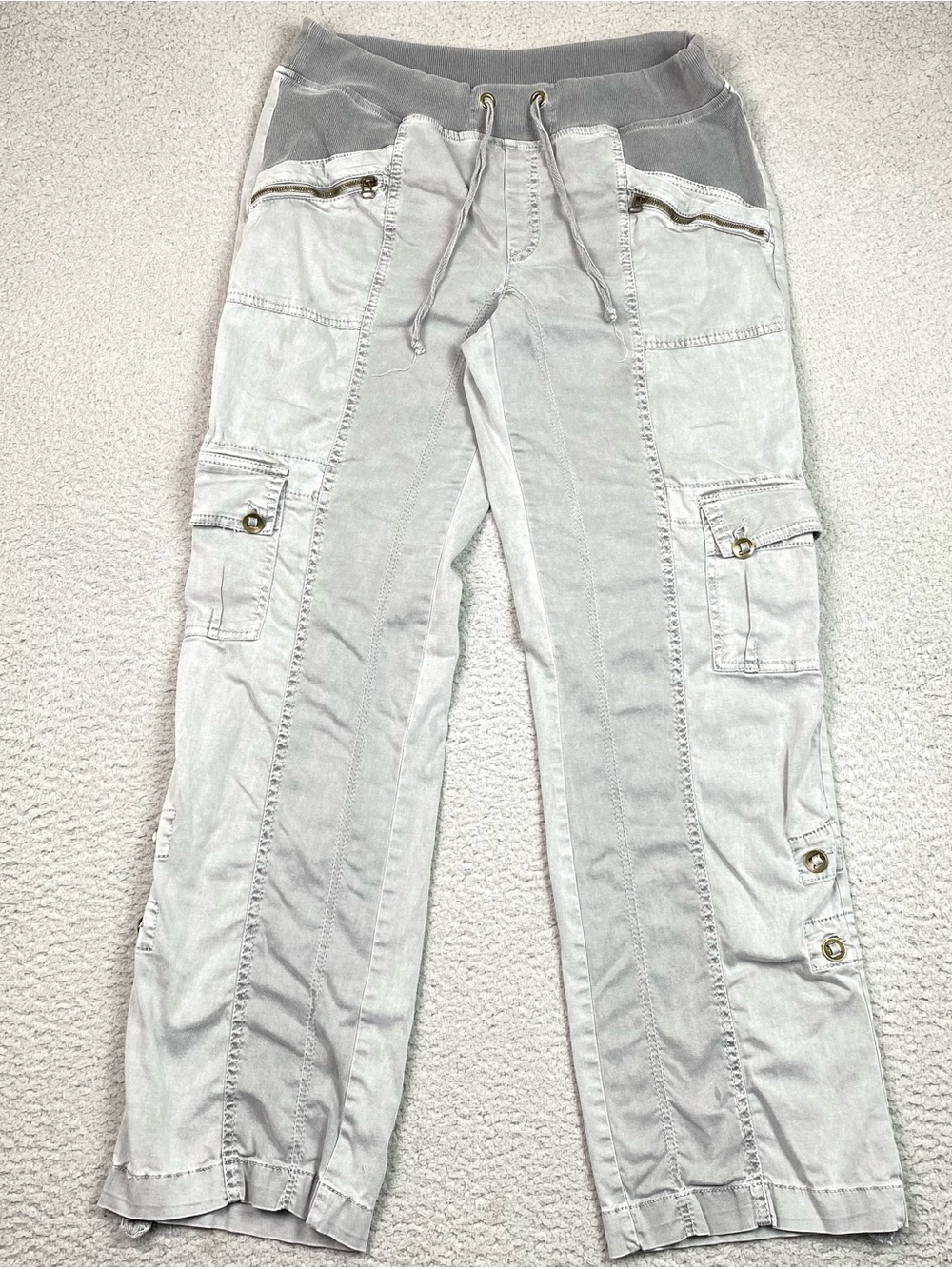 XCVI Cargo Pants Women's Size M Gray Drawstring Convertible Roll Up Cotton